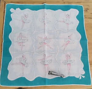 Vgt Printed Ballerinas Aqua Cotton Hankie Handkerchief - Picture 1 of 3