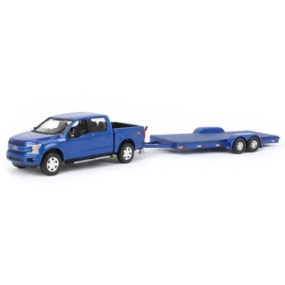 Auto World 1/64 2019 Ford F-150 Blu Metallico Con Rimorchio Blu CP7977 - Immagine 1 di 4