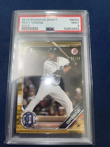 2019 RILEY GREENE Bowman Draft ORO Rookie Rc #BD50 #/50 PSA 9 COME NUOVO - Foto 1 di 2