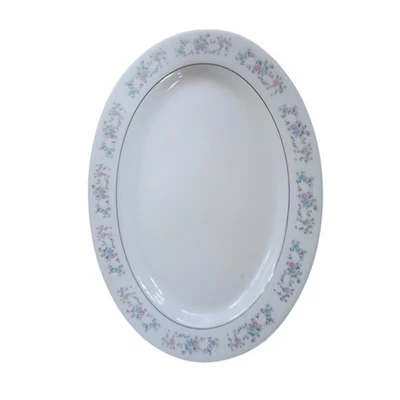 Plato Ovalado Vintage Dinastía China Patrón Rapto Blanco con Flores 12" Foto 1 de 4