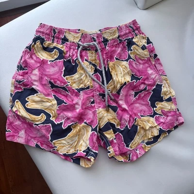 Men Swim Trunks Classic M Vilebrequin flowers blue pink - Image 1 of 4
