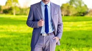 Double Breasted Light Grey 2-Piece Suit for Men – Formal Groom Elegant Attire - Picture 1 of 5