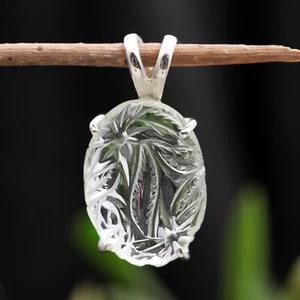 Natural Green Amethyst Oval Shape Statement Pendant 925 Sterling Silver Jewelry - Picture 1 of 10