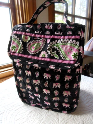 VERA BRADLEY INSULATED STANDING LUNCHBAG 8X6X4 QUILTED BLACK W/ELEPHANT THEME - Image 1 of 4