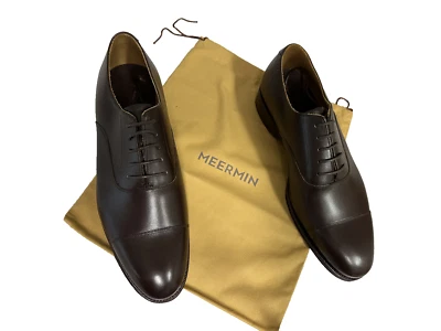 Novo na caixa, Oxfords de couro Meermin Captoe, marrom escuro, tamanho UK 8.5 E - Imagem 1 de 4