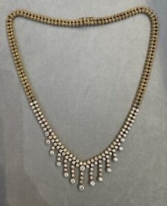 Diamond Choker Necklace with Diamond Dangles in 18k Yellow Gold- HM2074Z6