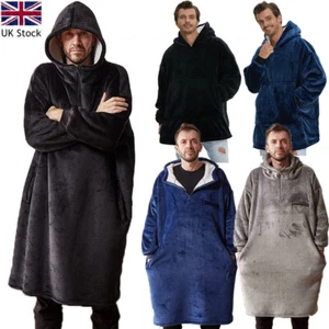 Men's Hoodie Oversized Blanket Sherpa Fleece Ultra Giant Comfy Hooded Sweatshirt - Picture 1 of 52