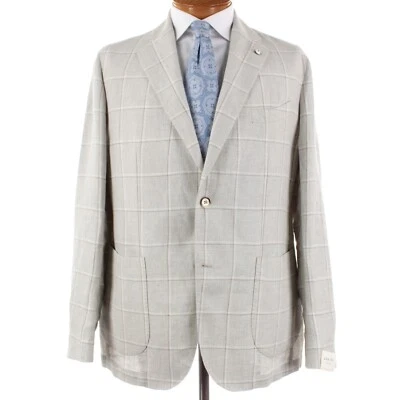 L.B.M. Abrigo deportivo 1911 nuevo con etiquetas talla 56R (46R EE. UU.) en ventana beige 100 % lino Foto 1 de 4