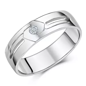  Palladium Wedding Ring Side Groove 0.05ct Round Diamond 6mm Ring - Picture 1 of 2