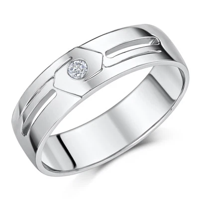  Anillo de boda de paladio ranura lateral de diamantes redondos de 0,05 quilates anillo de 6 mm Foto 1 de 2