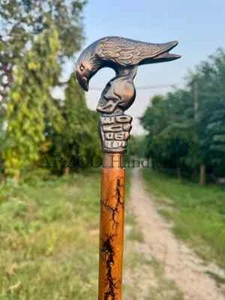 Antique Victorian Wooden Walking Cane Sticks Black Raven Head Vintage Designer - Picture 1 of 10
