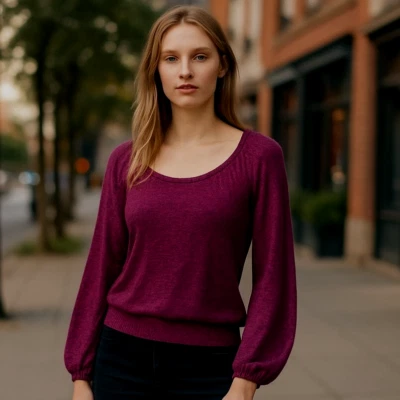 Suéter Michael Stars Mujer M Granate Ligero Mangas Abullonadas Campesino Boho Foto 1 de 4