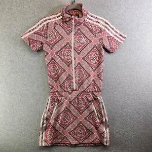 Adidas Dress Girls M Pink Stained Glass Trefoil Zip Up Pockets Short Retro - Picture 1 of 15