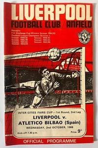 LIVERPOOL V ATHLETIC BILBAO INTER-CITIES FAIRS CUP 1968 1ST ROUND PROGRAMME - Picture 1 of 3