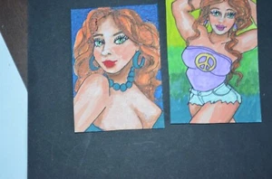 ACEO ORIGINAL ART CARDS Watercolor Pin ups Lot of 2 Lot B - Bild 1 von 3