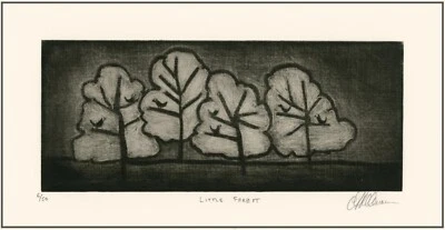 AVES EN ÁRBOLES FORESTALES. PAISAJE. MEZZOTINT Modernista Original Firmado Foto 1 de 2