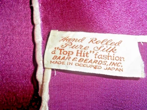 Vitg, Baar &Beards a Top-Hit Dsng Scarf Hand Rolled Silk Occupied Japan 1940s - Picture 1 of 11