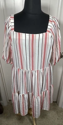 Gabby Skye Womens Plus White Pink Striped Short Sleeve Square Neck Dress 16W - Image 1 of 4