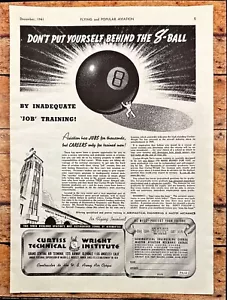 Anuncio impreso vintage de 8 bolas Curtis Wright Technical Institute 1941 - Imagen 1 de 6