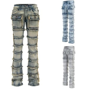 Evolution Men's Edge Cut Patchwork True Stacked Cargo Denim Jeans FW33958 - Picture 1 of 13