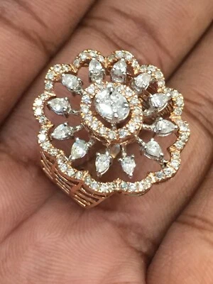 Anel de coquetel 585 estampado ouro 14 quilates 1,09 cts redondo marquesa corte pera diamantes - Imagem 1 de 4