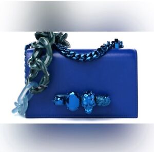 Alexander McQueen Mini Jeweled Knuckle Satchel Bag Royal Blue New