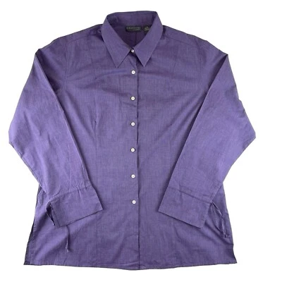 NWT Womens Blouse 18W Purple Tie Cuff Long Sleeve Collared Button Up Relativity - Image 1 of 4