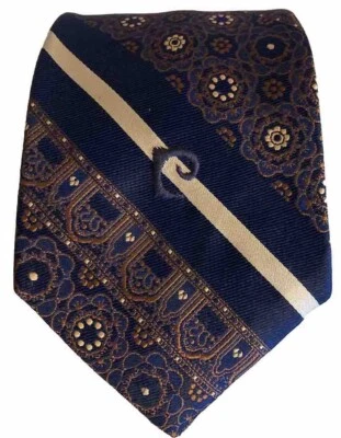 MCM De Colección Pierre Cardin Corbata Azul Cobre Floral Rayas Abstracto Jacquard MOD USADO EN EXCELENTE ESTADO Foto 1 de 4