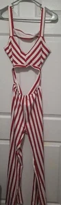Sexy gestreifter roter Schlüsselloch Overall Karneval Kreuzfahrt Medium - Bild 1 von 4