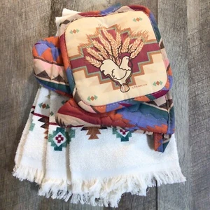 Vintage Chicken Aztec Kitchen Towels Dish Potholder 4 Piece Set FRANCO Cannon - Picture 1 of 8