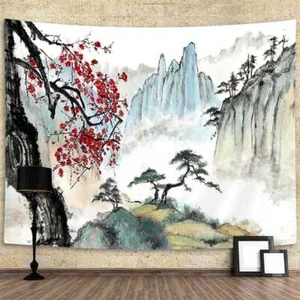 Asian Ink Nature Extra Large Tapestry Wall Hanging Art Japan Background Fabric - Picture 1 of 7