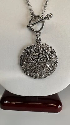 "Collar Cookie Lee rama cristal plata tono palanca redondo 31"" largo" Foto 1 de 4