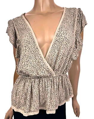 Blusa Abercrombie & Fitch Talla L Marrón/Negro/Gris Mangas Cortas Algodón con Volantes Foto 1 de 4