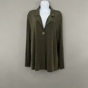 Chicos Travelers Jacke Damen Größe 2/Large olivgrün flüssiger Strick Langarm - Bild 1 von 13