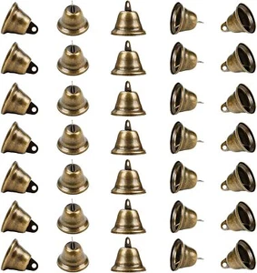 BELLE VOUS Vintage Bronze Craft Jingle Bells (35 Pack) Mini Hanging Bells - Picture 1 of 7