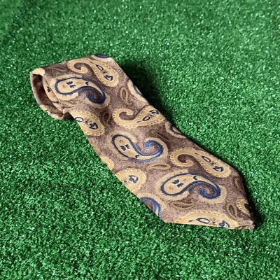 Gravata Don Loper Design Retrô Paisley Bege e Marrom Vintage SO Fabricada nos EUA - Imagem 1 de 4