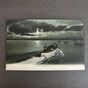 WOODEN BOAT POSTCARD  "The Lake" Classic Launch with Steam Engine? 1907 posted - Picture 1 of 2