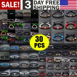 Wholesale Lot 30 Pcs Natural Stone Bracelets Unisex Energy Chakra Yoga Bangle US - Picture 1 of 6