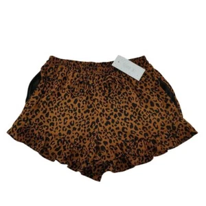 Sienna Sky Leopard Print Ruffle Hem Shorts Elastic Waist Loungewear Size M - Picture 1 of 9