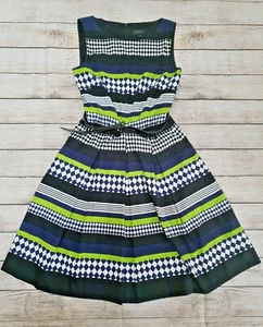 NEW TAHARI ARTHUR S LEVINE SZ 4 SLEEVELESS CHECKED STRIPED DRESS W BELT  - Picture 1 of 10