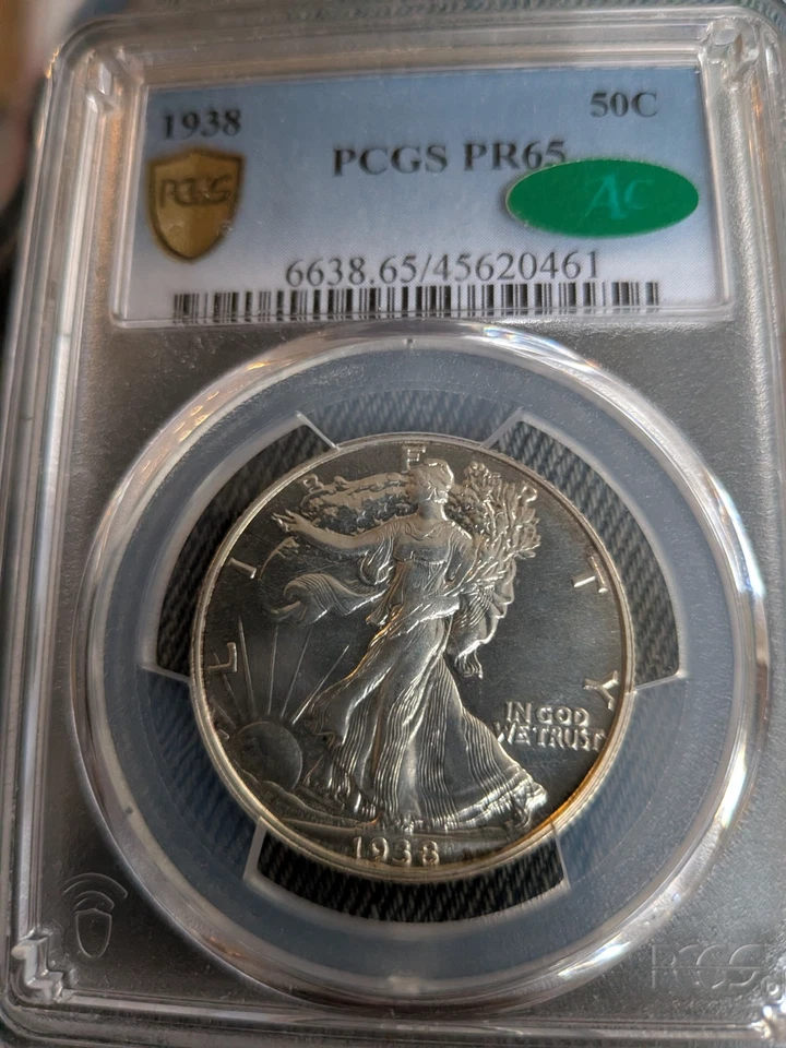 1938 Walking Liberty Half Dollar PR65 PCGS CAC Sticker  - Image 1 of 4