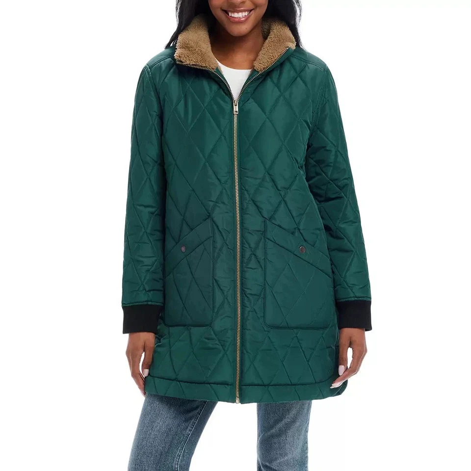Weatherproof Women's Quilted Long Coat Green Small