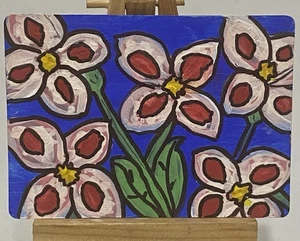 Flowery Garden.  Original ACEO Art Card Acrylic Painting on Cardboard - Picture 1 of 7