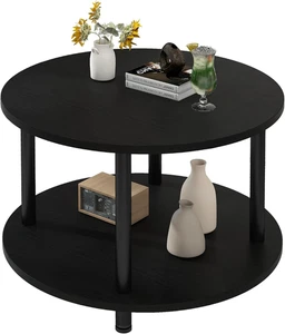 23.6" round Coffee Table, 2-Tier Small Circle Coffee Table with Storage, Modern - Picture 1 of 7