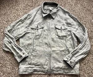 Carbon2Cobalt Jacket Mens Large 100% Linen Full Zip Green/Gray - Picture 1 of 6