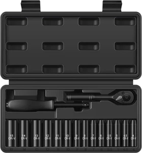 16-Piece 1/4" Drive Socket Set, Metric (4Mm-15Mm), Deep Sockets, 72-Tooth Ratche - Picture 1 of 12