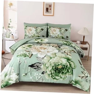 Comforter Set King Size 7 Pieces Sage Floral Bed in a King90"x103" Green - Picture 1 of 8