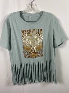 Damen Nashville Music City T-Shirt Oberteil Gr. XL Fransen Unterteil hellblau braun - Bild 1 von 14
