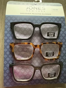 Jones New York 3 lectores cuadrado grueso negro, tortuga, lectores de humo +2,50 para hombre - Imagen 1 de 5