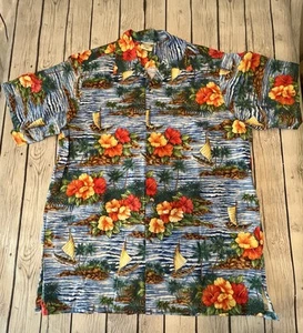 Go Barefoot Hawaiian Tradition Full Button Up Shirt Large Tall Blue - Picture 1 of 6